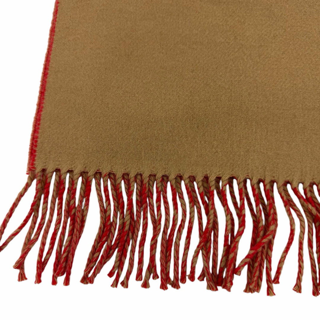 Excellent HERMES Scarf Two-tone with fringe Red cashmere Women