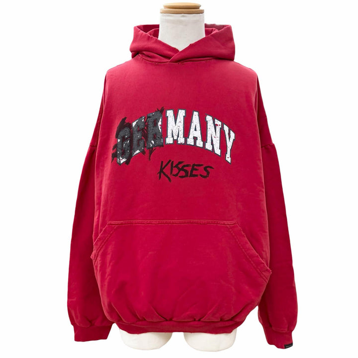 Pristine BALENCIAGA hoodie Faux Logo Round Hem Hoodie Red cotton mens 2 761458
