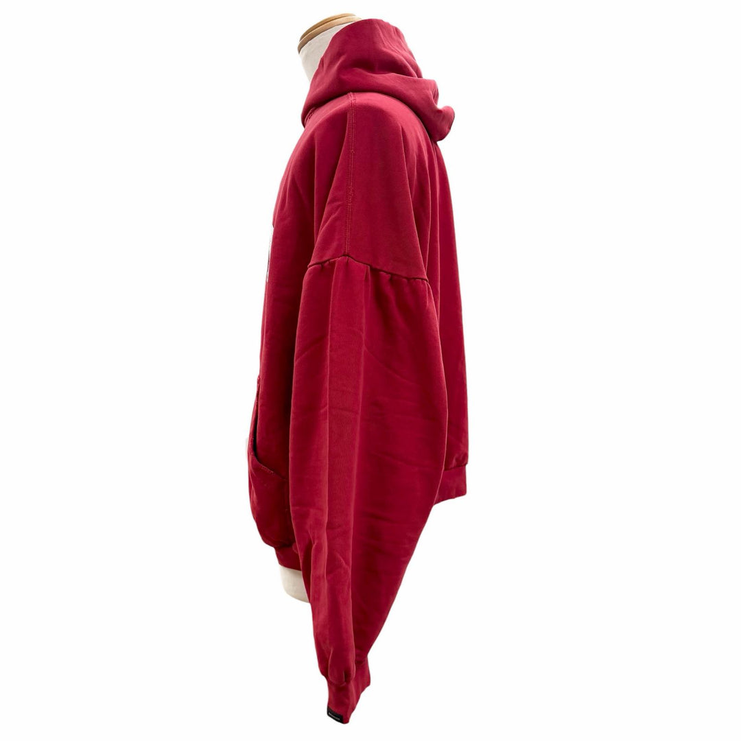 Pristine BALENCIAGA hoodie Faux Logo Round Hem Hoodie Red cotton mens 2 761458