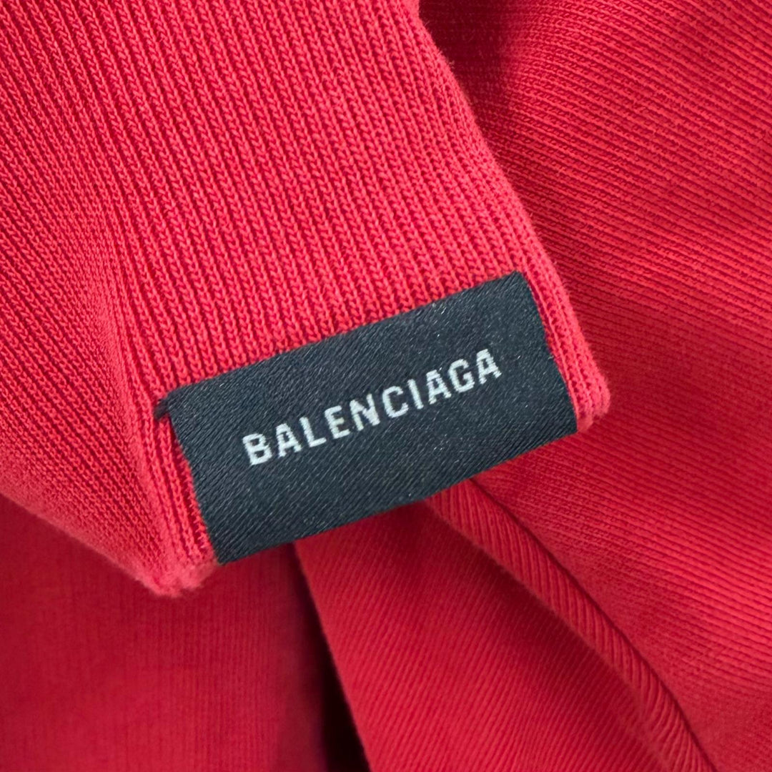 Pristine BALENCIAGA hoodie Faux Logo Round Hem Hoodie Red cotton mens 2 761458