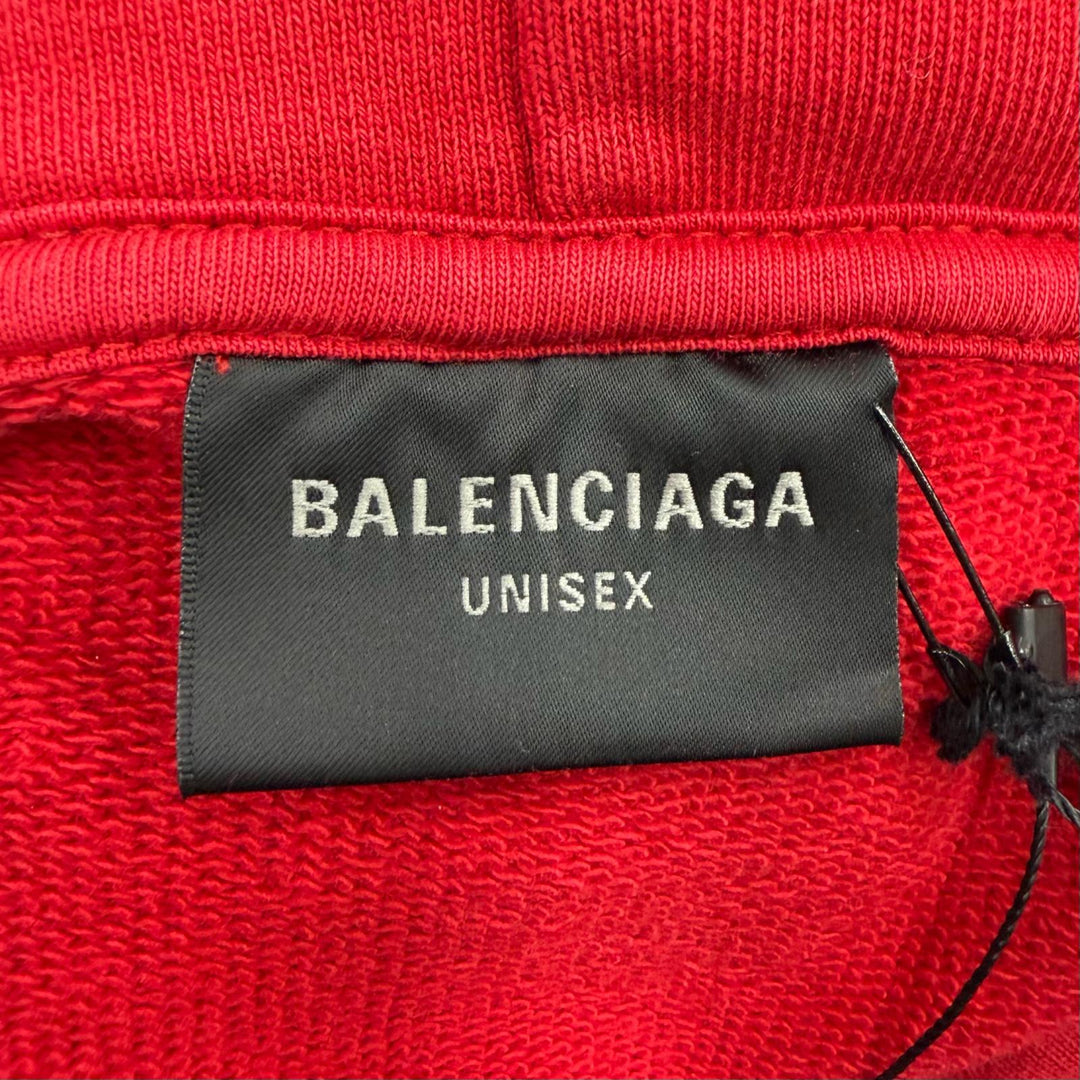 Pristine BALENCIAGA hoodie Faux Logo Round Hem Hoodie Red cotton mens 2 761458