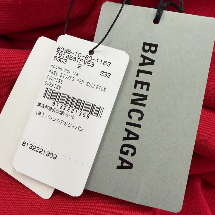 Pristine BALENCIAGA hoodie Faux Logo Round Hem Hoodie Red cotton mens 2 761458