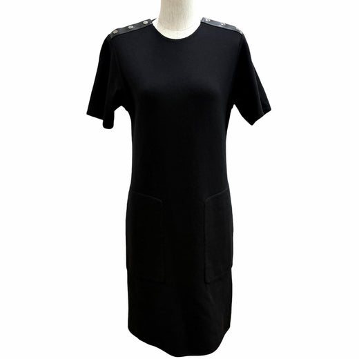 Excellent HERMES one piece Lambskin knit with Serie buttons black wool Women 34