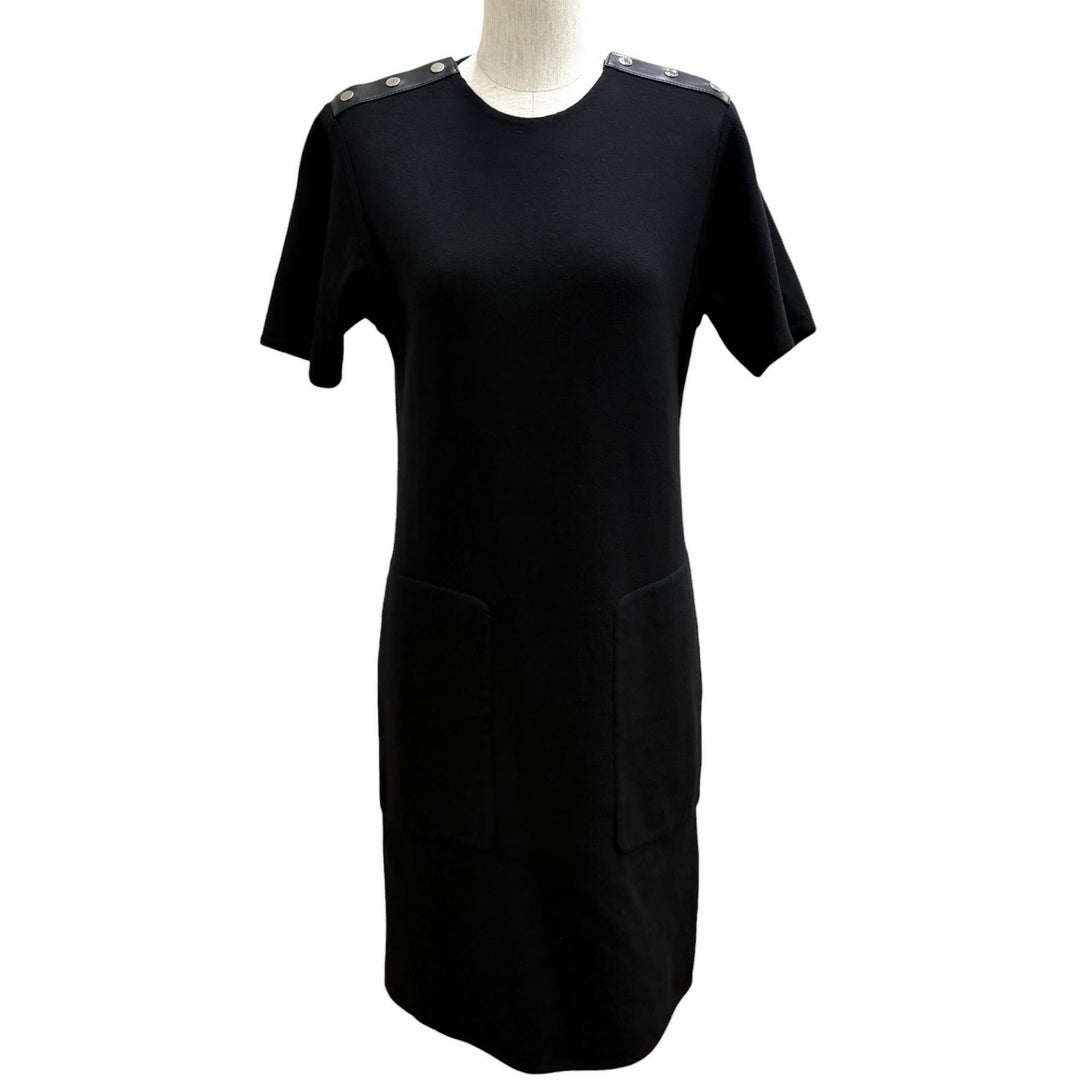 Excellent HERMES one piece Lambskin knit with Serie buttons black wool Women 34