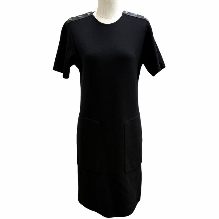 Excellent HERMES one piece Lambskin knit with Serie buttons black wool Women 34