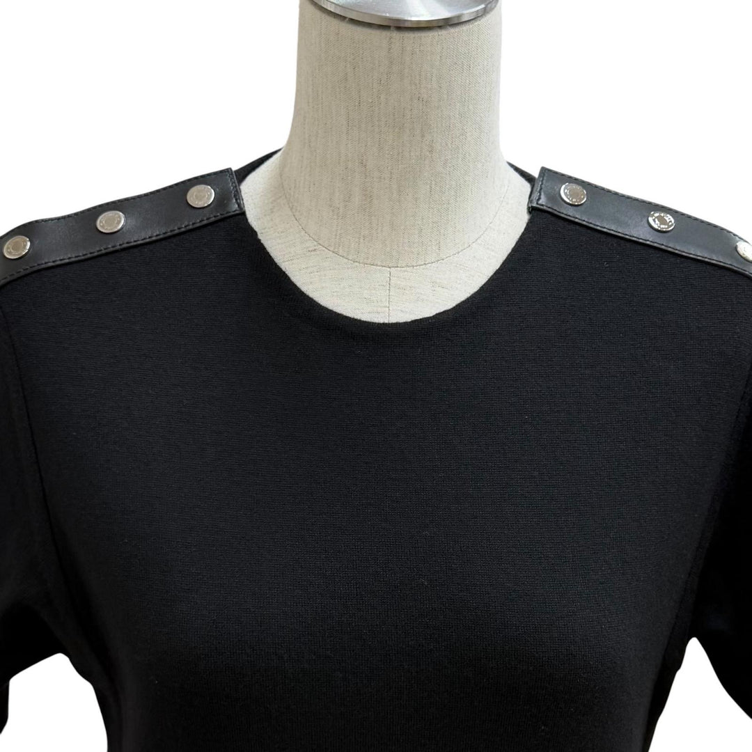 Excellent HERMES one piece Lambskin knit with Serie buttons black wool Women 34