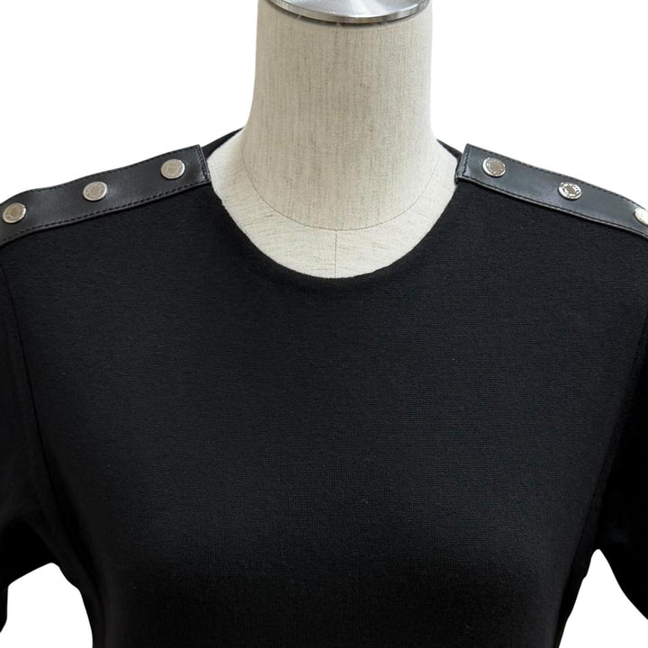 Excellent HERMES one piece Lambskin knit with Serie buttons black wool Women 34