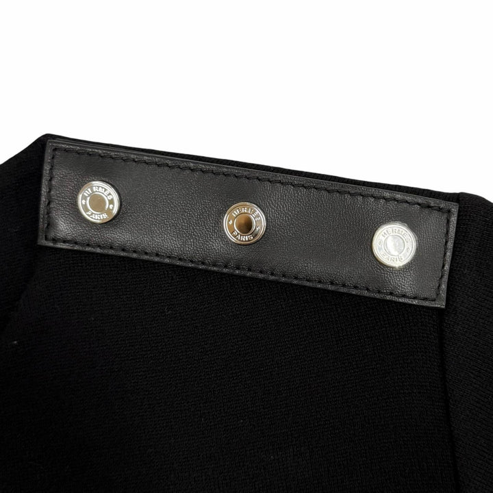Excellent HERMES one piece Lambskin knit with Serie buttons black wool Women 34
