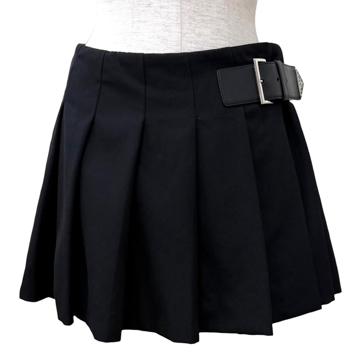 Excellent PRADA Pleated skirt black Virgin wool Women 36 P123UE