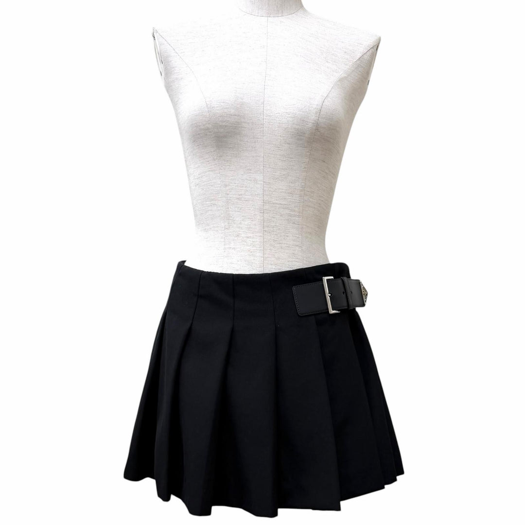 Excellent PRADA Pleated skirt black Virgin wool Women 36 P123UE