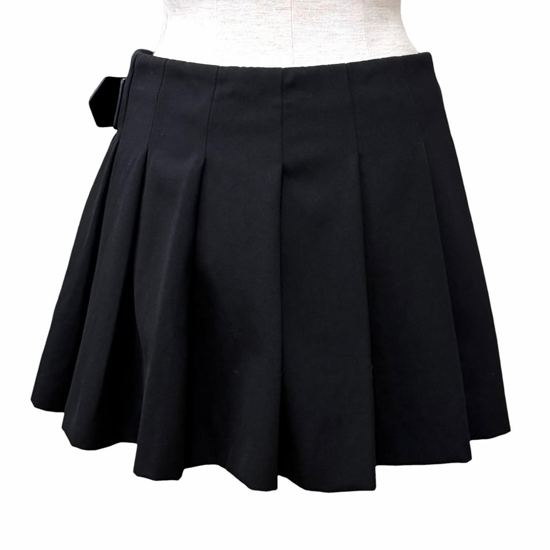 Excellent PRADA Pleated skirt black Virgin wool Women 36 P123UE