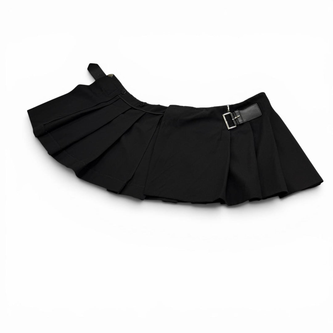 Excellent PRADA Pleated skirt black Virgin wool Women 36 P123UE