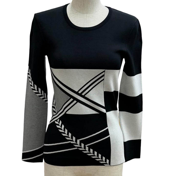 Excellent HERMES knit Two-tone, high-gauge knit black Rayon Women 36