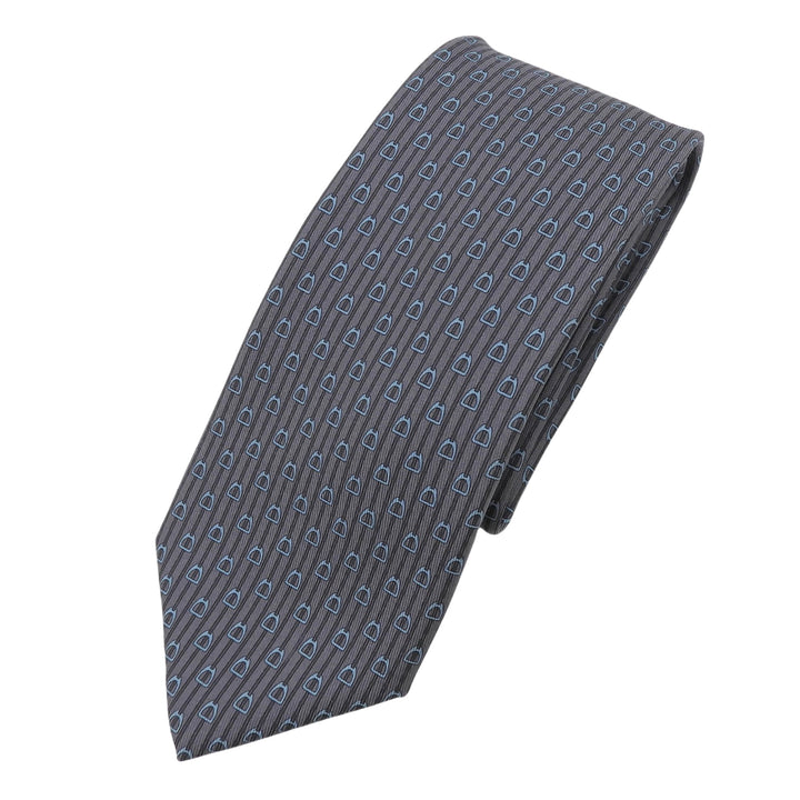Excellent HERMES tie Horse tack motif all-over pattern gray silk mens