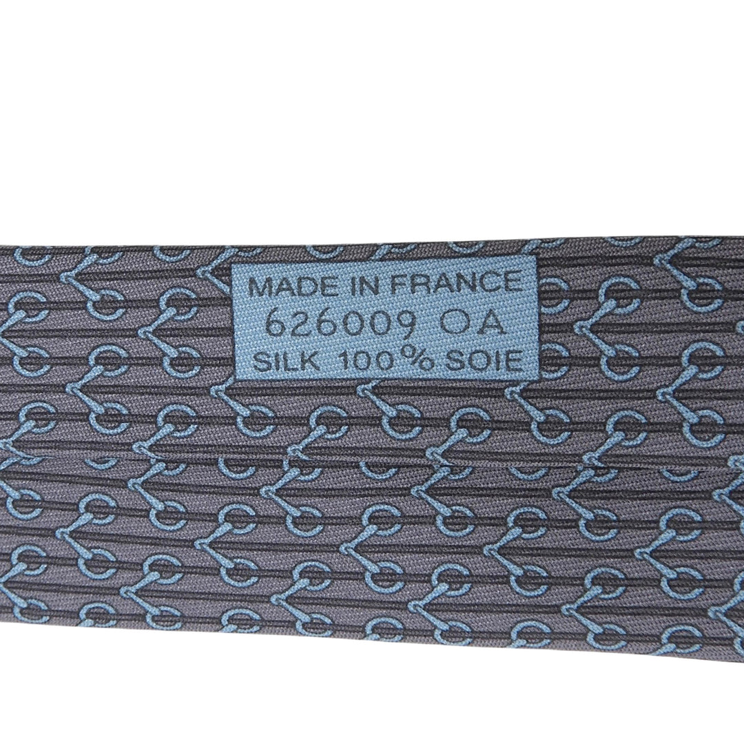 Excellent HERMES tie Horse tack motif all-over pattern gray silk mens