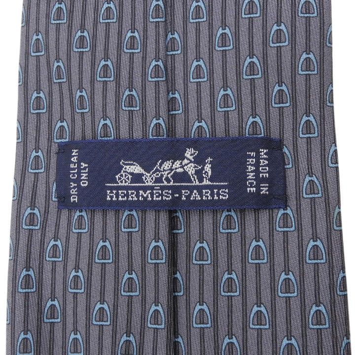 Excellent HERMES tie Horse tack motif all-over pattern gray silk mens