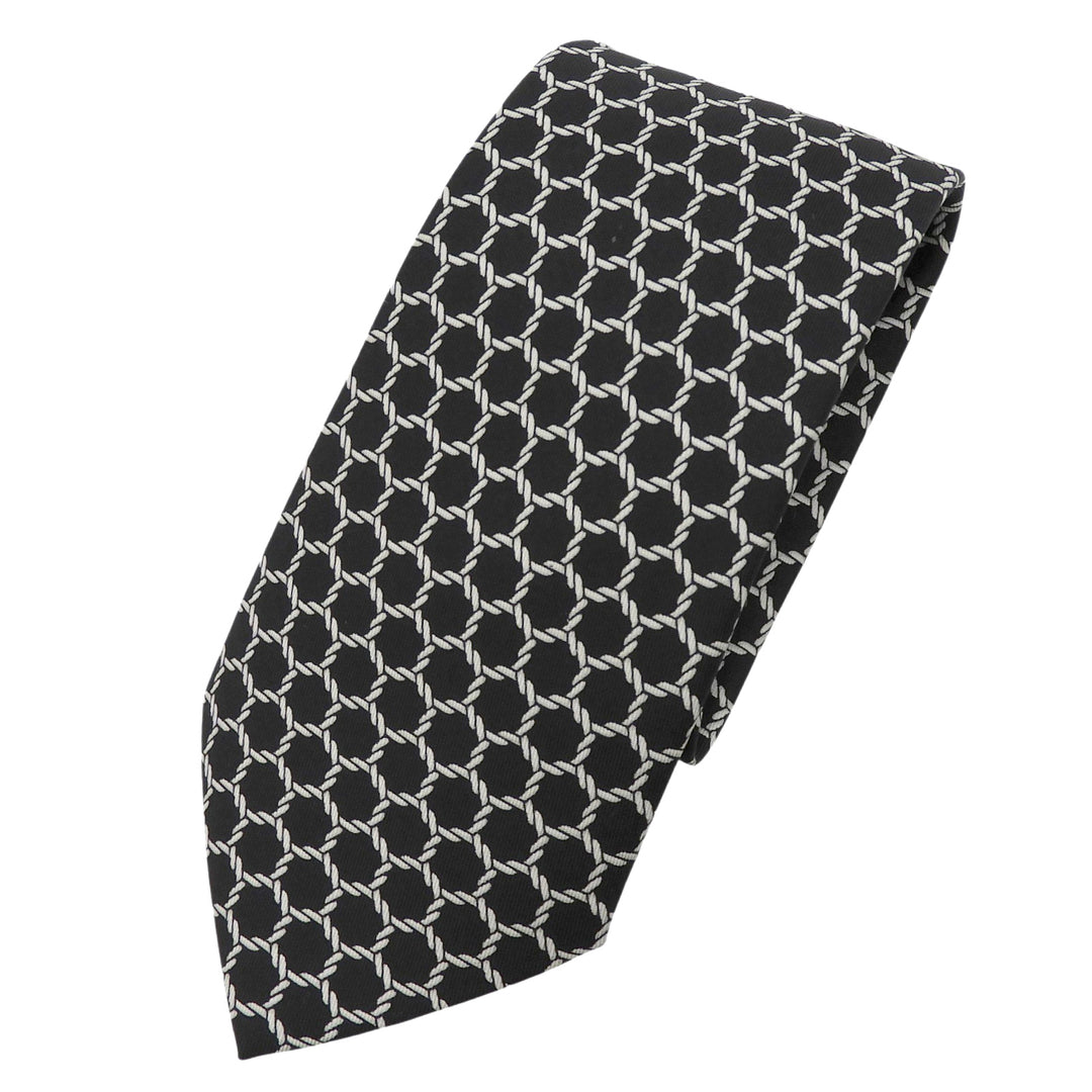 Excellent HERMES tie Rope Pattern black silk mens 7491 IA