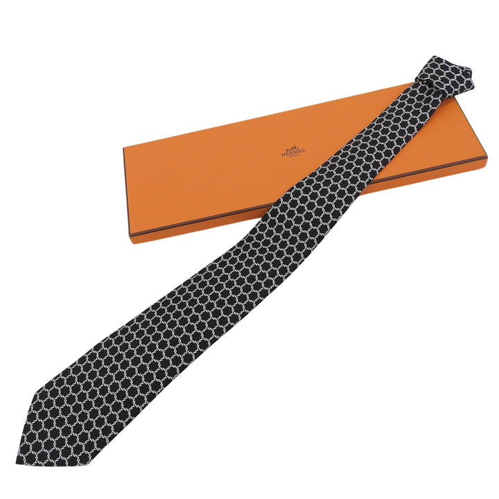 Excellent HERMES tie Rope Pattern black silk mens 7491 IA