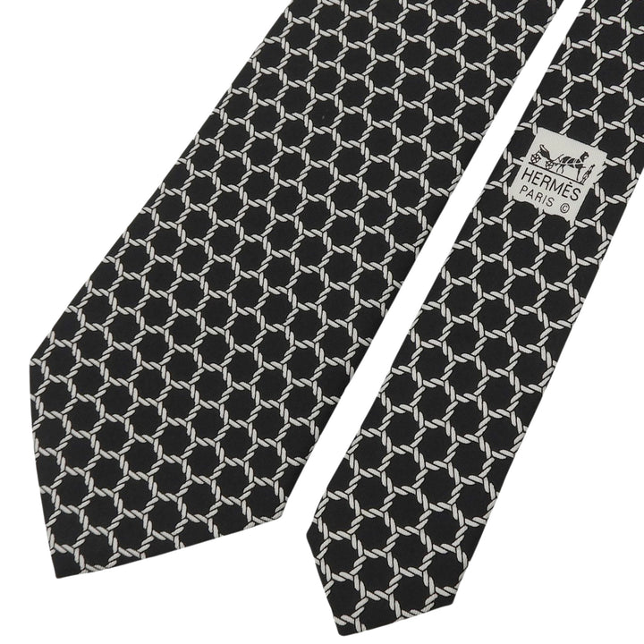 Excellent HERMES tie Rope Pattern black silk mens 7491 IA