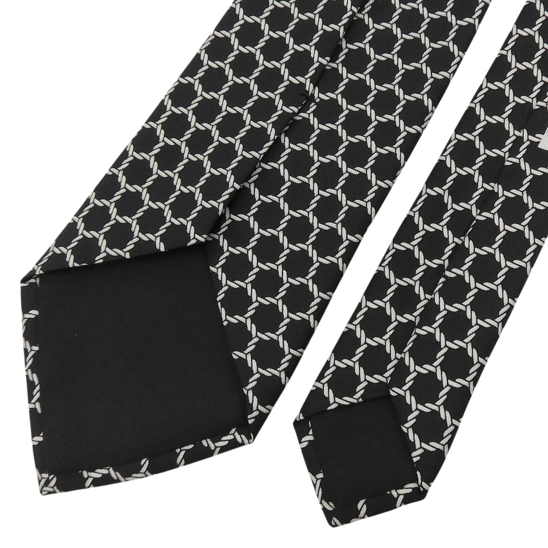 Excellent HERMES tie Rope Pattern black silk mens 7491 IA