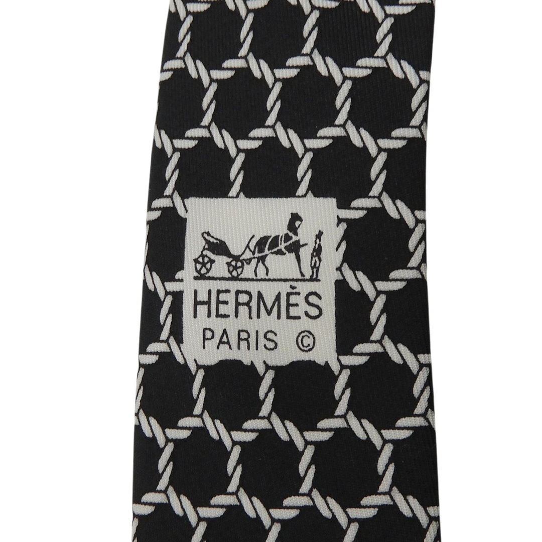 Excellent HERMES tie Rope Pattern black silk mens 7491 IA