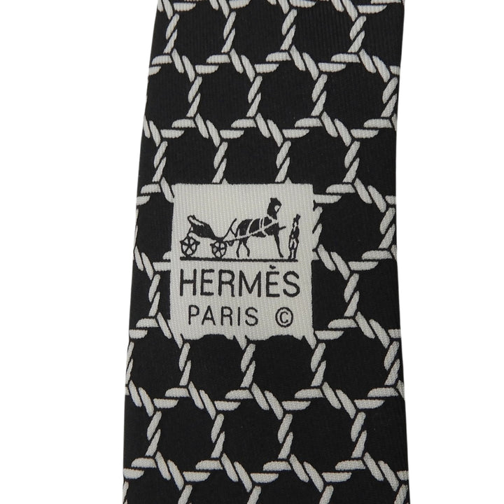 Excellent HERMES tie Rope Pattern black silk mens 7491 IA