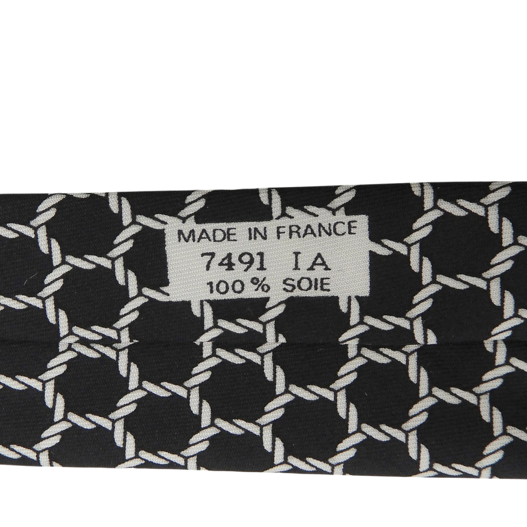 Excellent HERMES tie Rope Pattern black silk mens 7491 IA