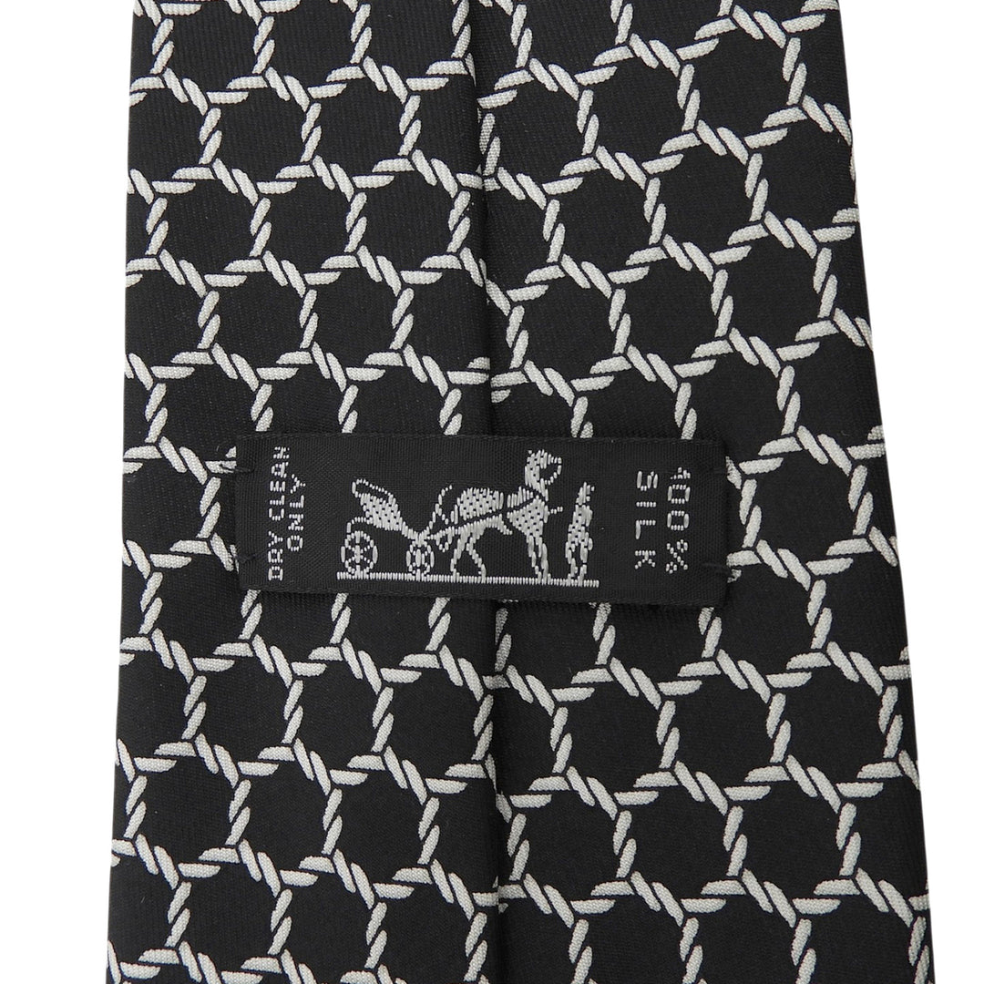 Excellent HERMES tie Rope Pattern black silk mens 7491 IA