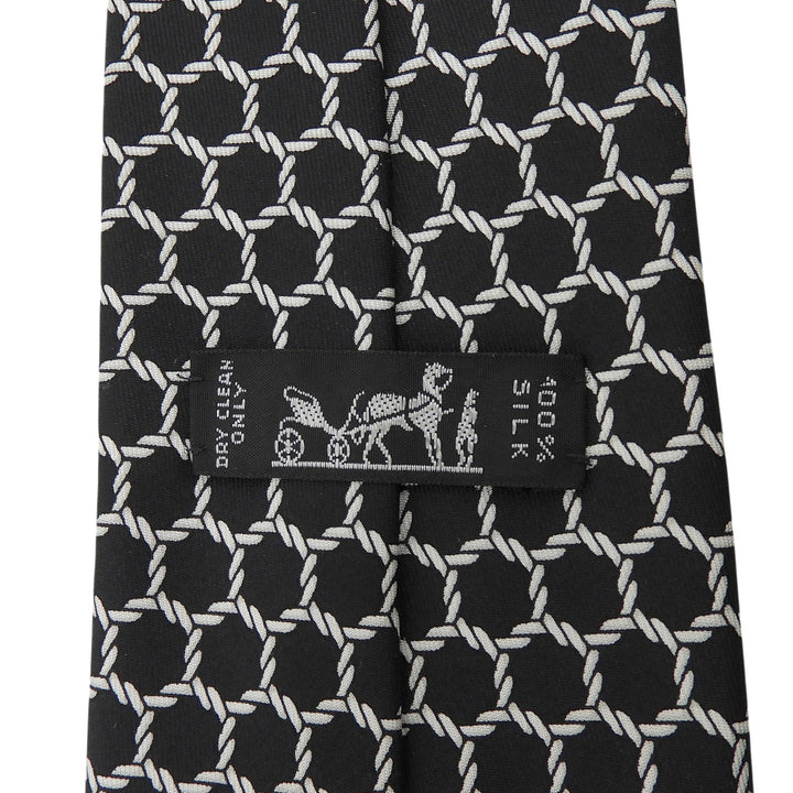 Excellent HERMES tie Rope Pattern black silk mens 7491 IA