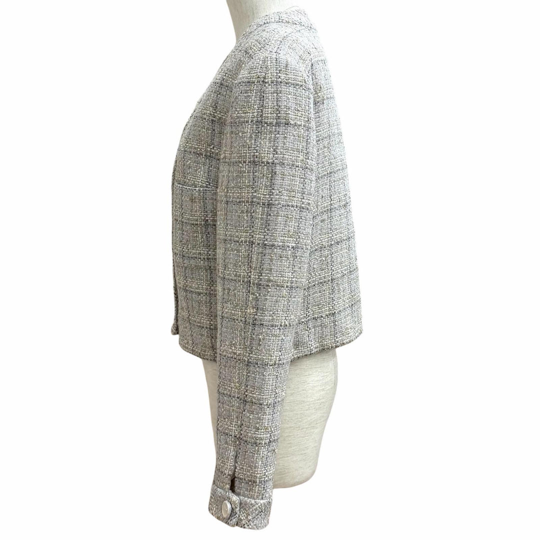 Pristine CHANEL Jacket Tweed with COCO Mark buttons Grege wool Women 40 P80393