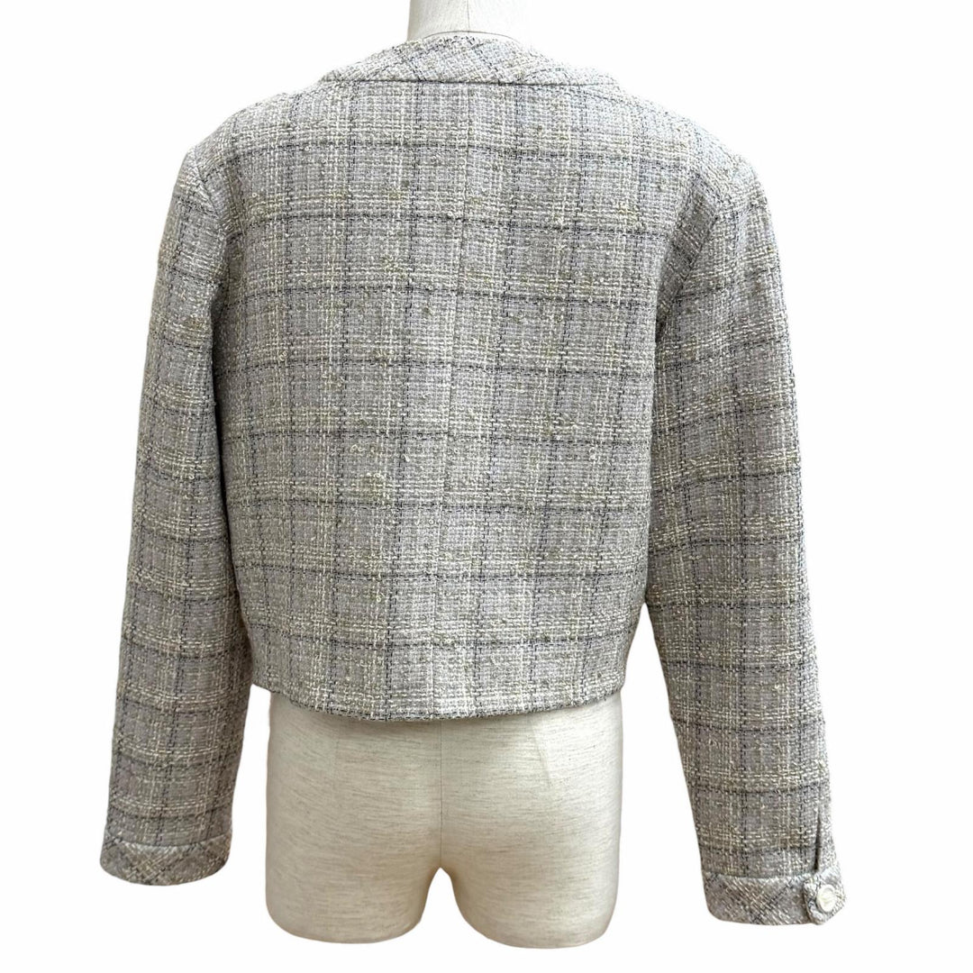 Pristine CHANEL Jacket Tweed with COCO Mark buttons Grege wool Women 40 P80393