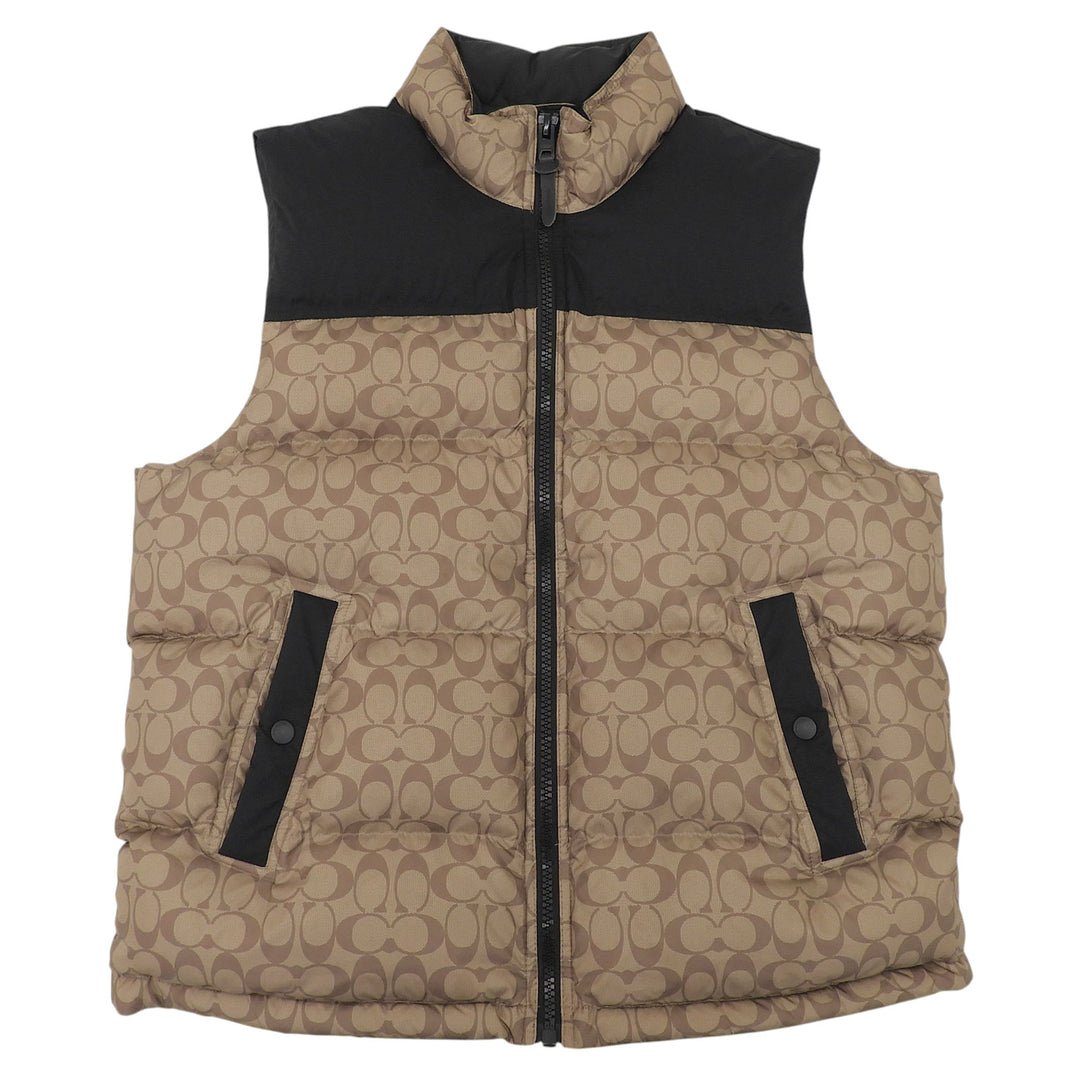 Excellent COACH Down vest Signature stand collar Brown polyester mens XL CG625