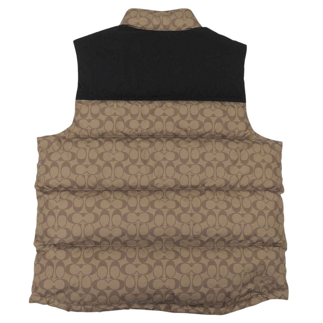 Excellent COACH Down vest Signature stand collar Brown polyester mens XL CG625