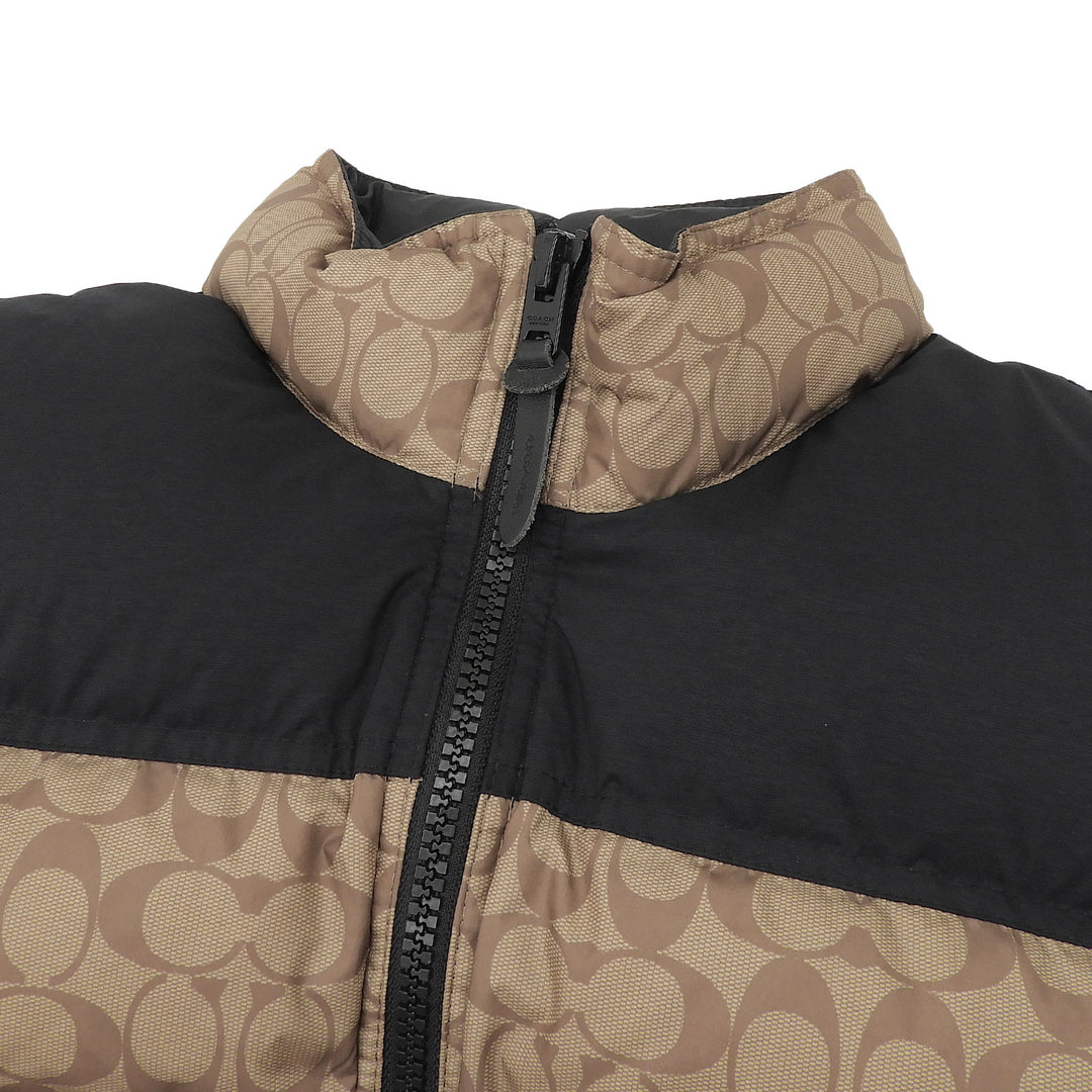 Excellent COACH Down vest Signature stand collar Brown polyester mens XL CG625