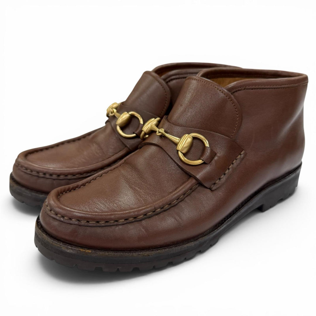 Discounted Great GUCCI short boots Horsebit Metal Leather Brown leather Women 5 104 0088