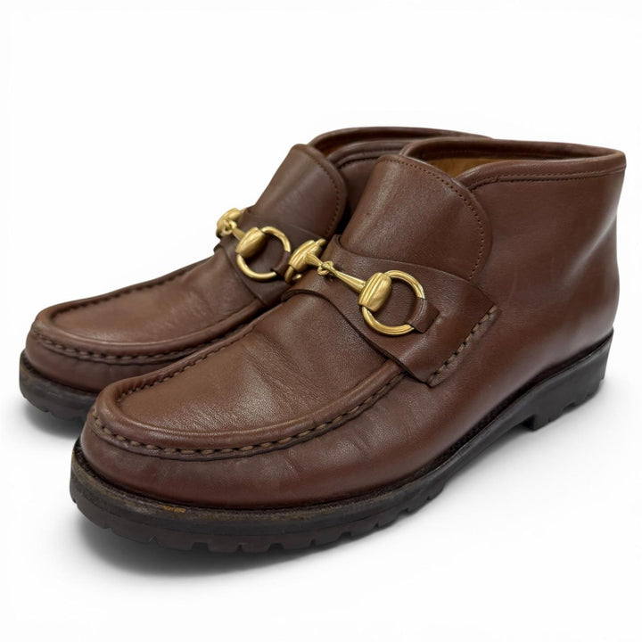 Discounted Great GUCCI short boots Horsebit Metal Leather Brown leather Women 5 104 0088