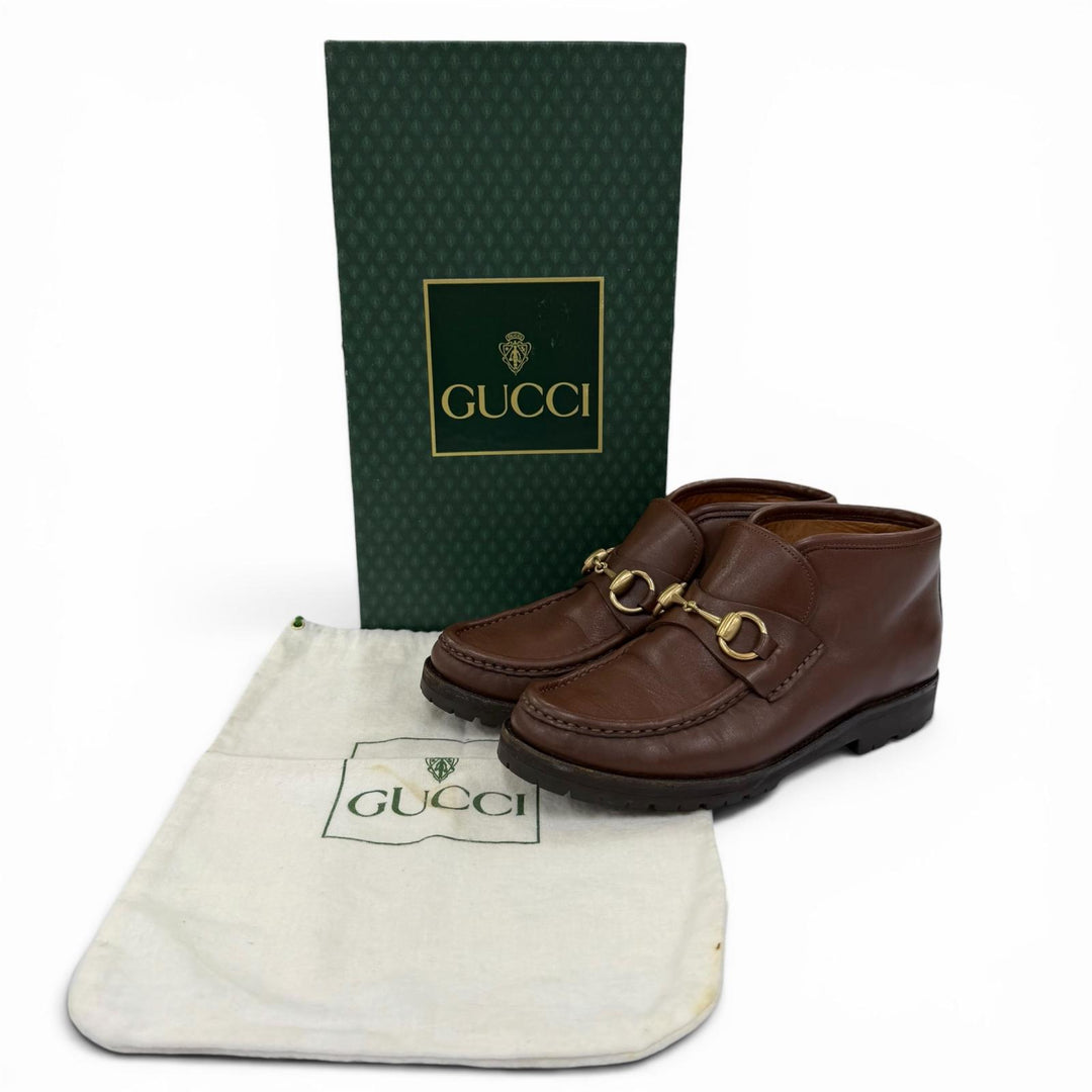 Discounted Great GUCCI short boots Horsebit Metal Leather Brown leather Women 5 104 0088