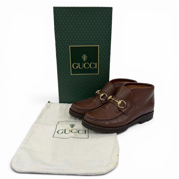 Discounted Great GUCCI short boots Horsebit Metal Leather Brown leather Women 5 104 0088