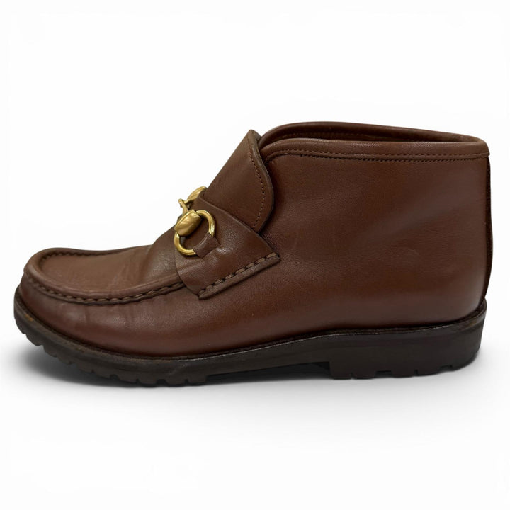 Discounted Great GUCCI short boots Horsebit Metal Leather Brown leather Women 5 104 0088