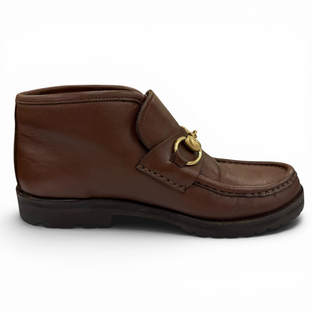 Discounted Great GUCCI short boots Horsebit Metal Leather Brown leather Women 5 104 0088