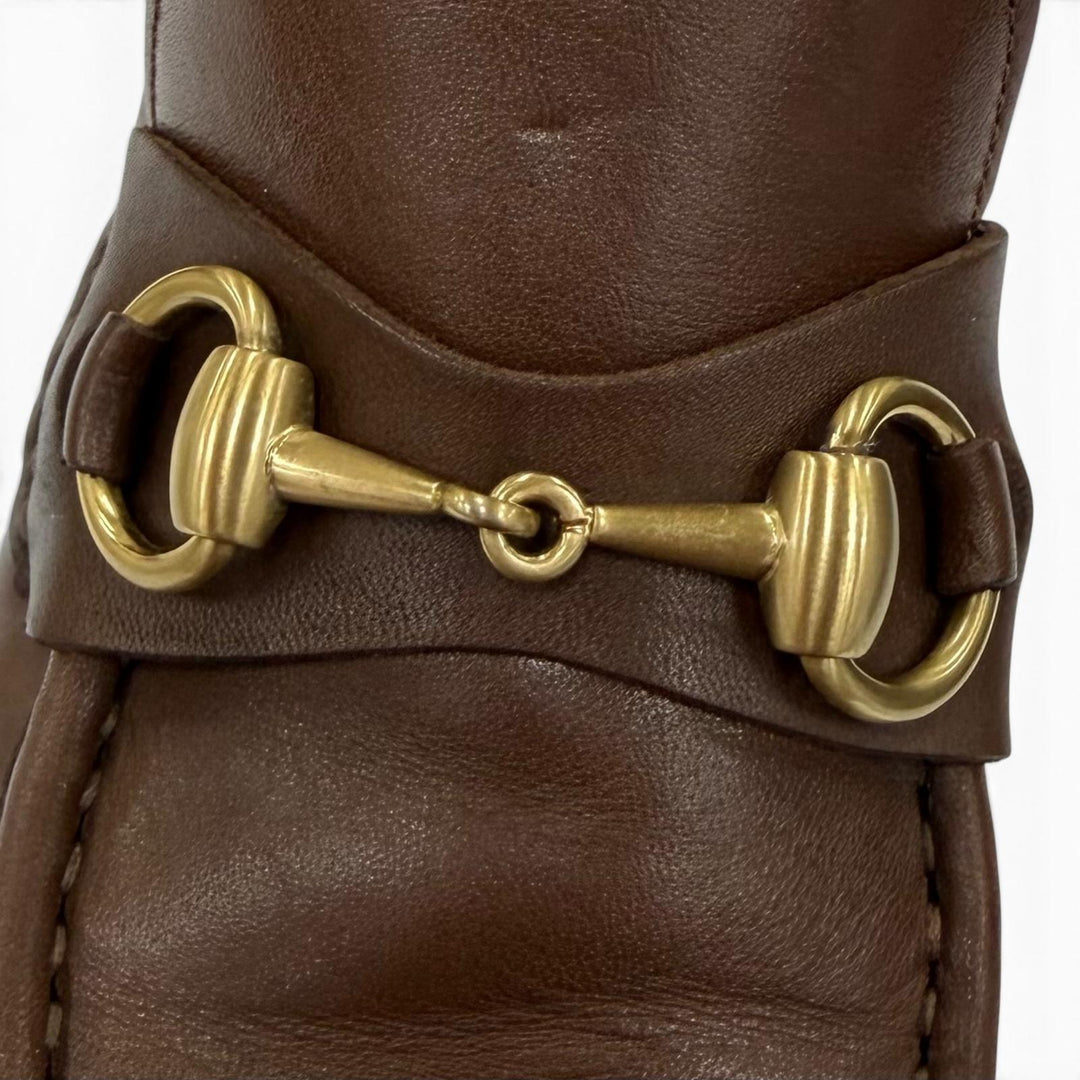 Discounted Great GUCCI short boots Horsebit Metal Leather Brown leather Women 5 104 0088
