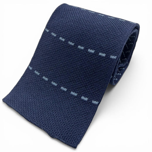Excellent HERMES tie Border Cross Pattern Knit Tie Reversible Navy silk mens