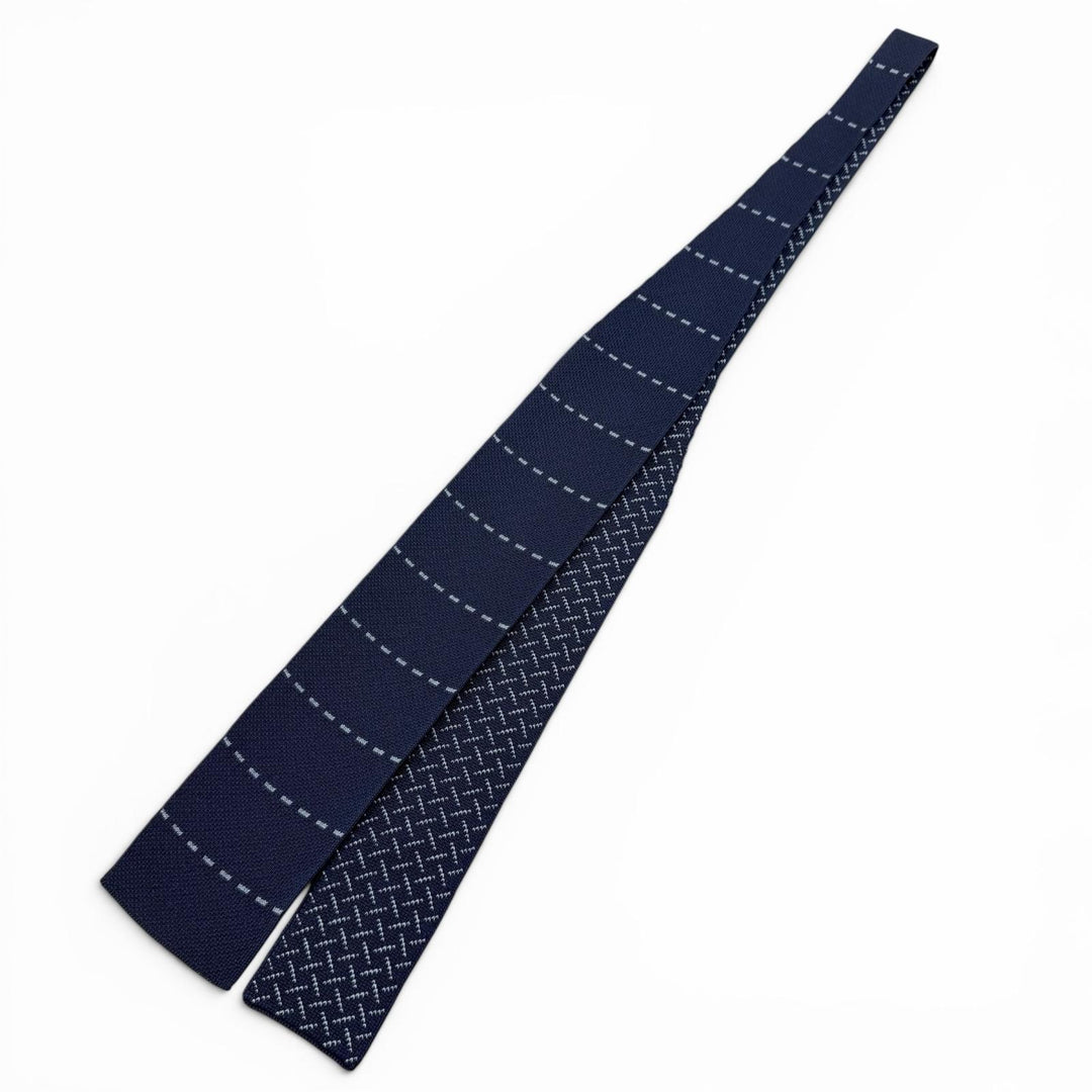 Excellent HERMES tie Border Cross Pattern Knit Tie Reversible Navy silk mens