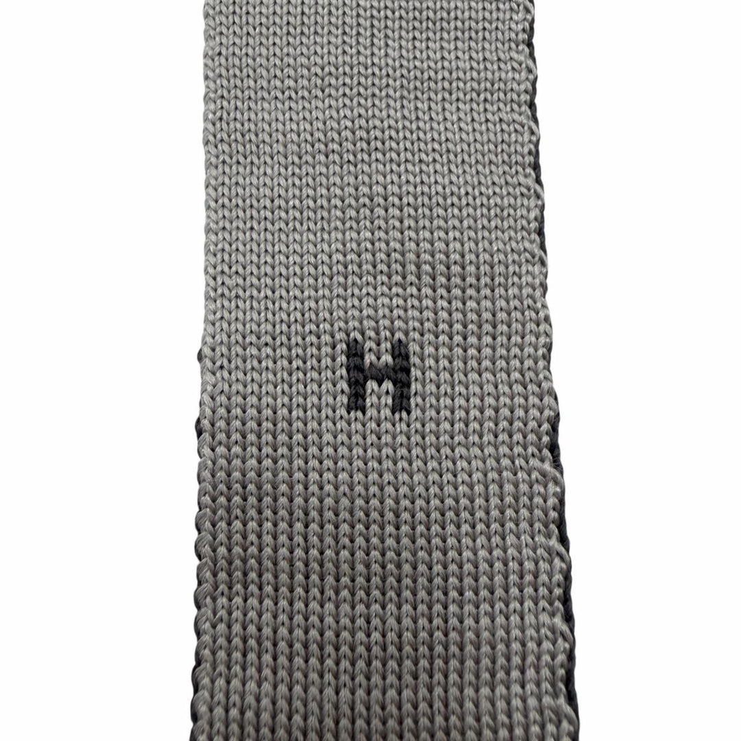 Excellent HERMES tie H logo embroidered knit tie Charcoal gray silk mens