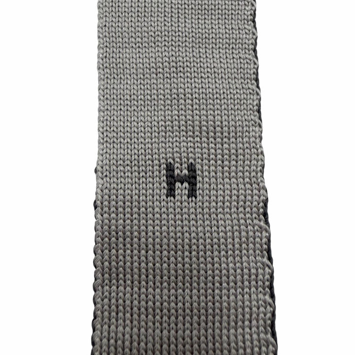 Excellent HERMES tie H logo embroidered knit tie Charcoal gray silk mens