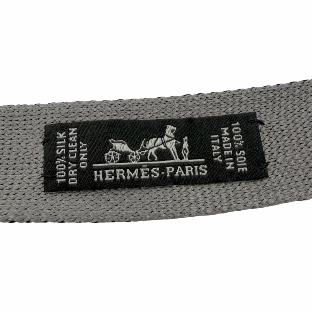 Excellent HERMES tie H logo embroidered knit tie Charcoal gray silk mens