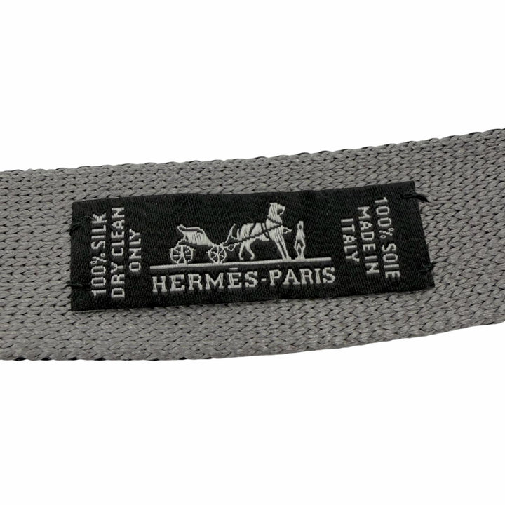 Excellent HERMES tie H logo embroidered knit tie Charcoal gray silk mens