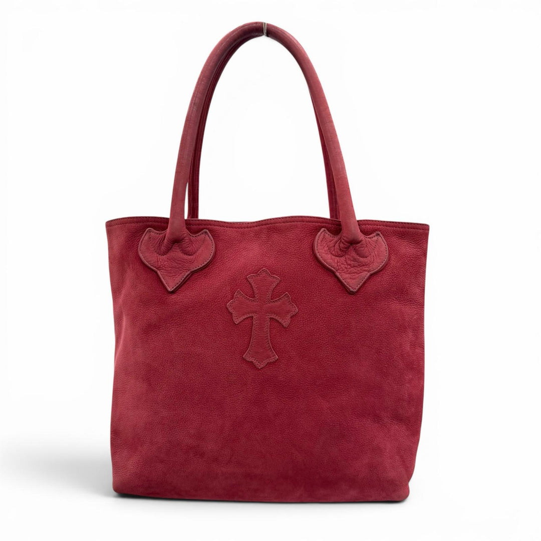 Very Good CHROME HEARTS Tote Bag FS TOTE FS Red Suede leather mens