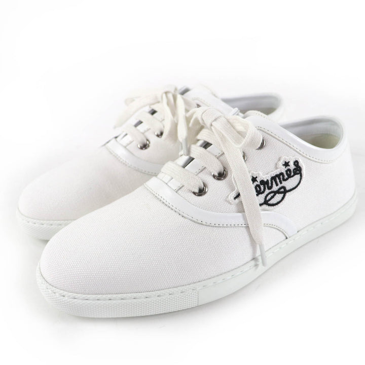 Pristine HERMES Low cut sneakers Innocent Lace-up shoes with logo patch white 36