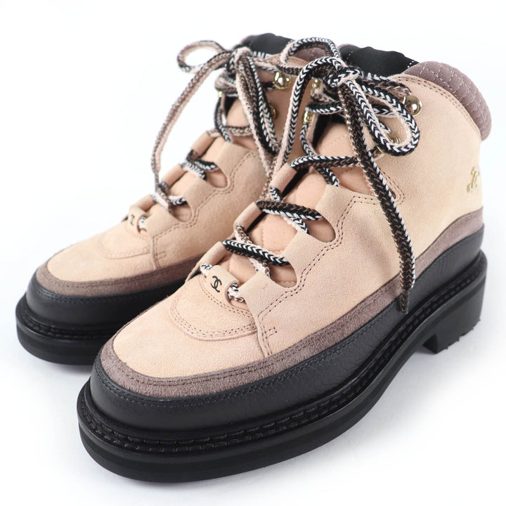 Pristine CHANEL High cut sneakers COCO Mark Lace-up Suede Leather Pink 36 G38745